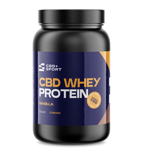 CBD + SPORT Whey Protein 500mg Jar.
