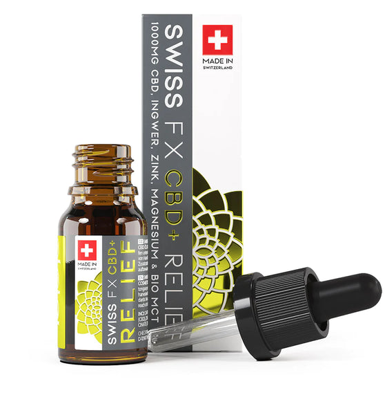 SWISSFX Relief 10% CBD (1000 mg) con jengibre, zinc, magnesio y aceite MCT